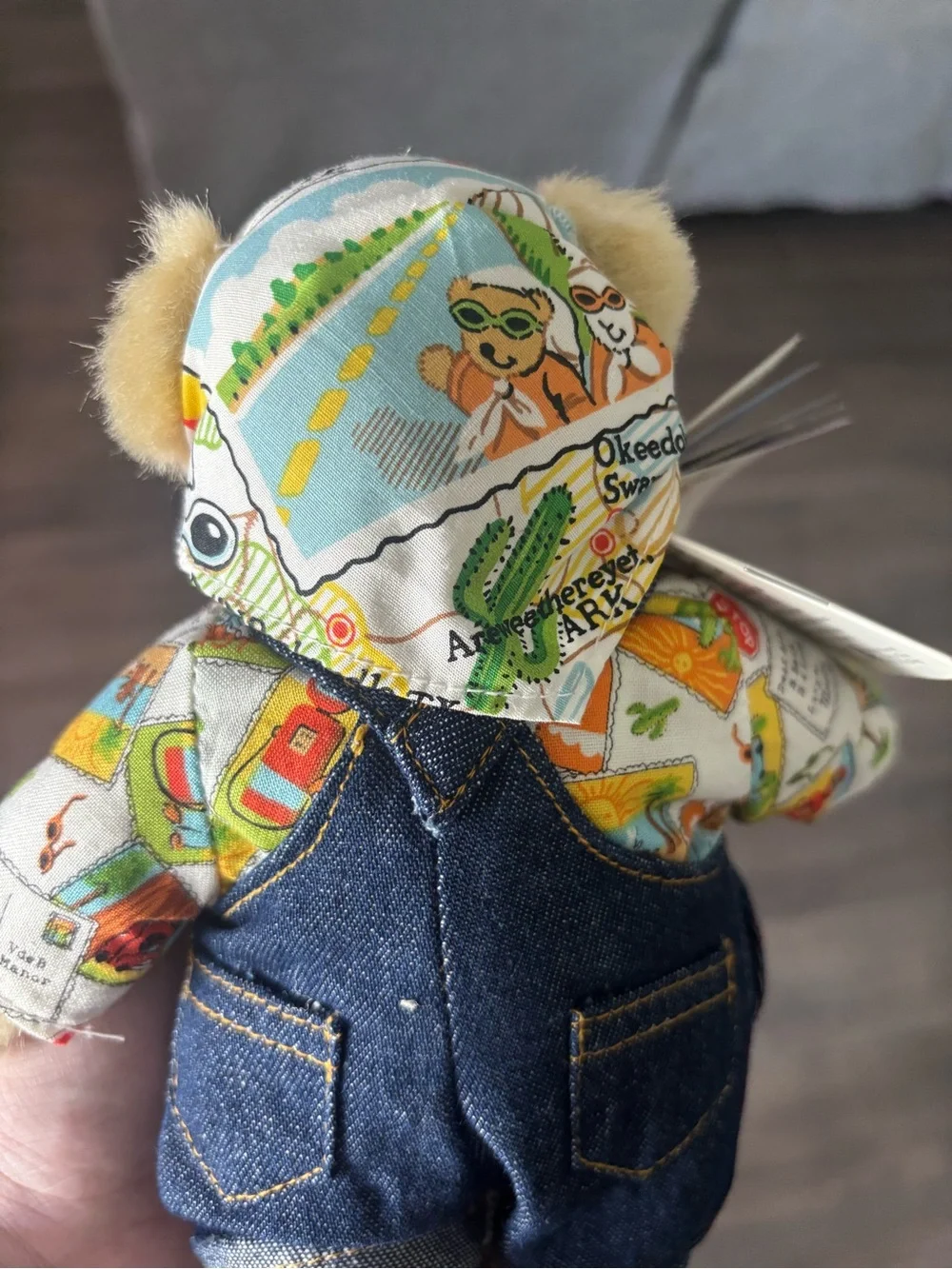 Collectible Muffy Plush Bear Toy with Green Sunglasses and Denim Overalls
